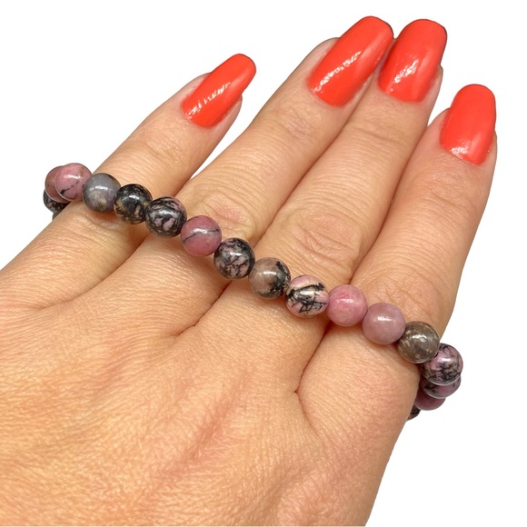 6mm Rhodonite Beaded Stretch Bracelet Gemstone Stone Crystal Crystals Pink Beads - Picture 5 of 5